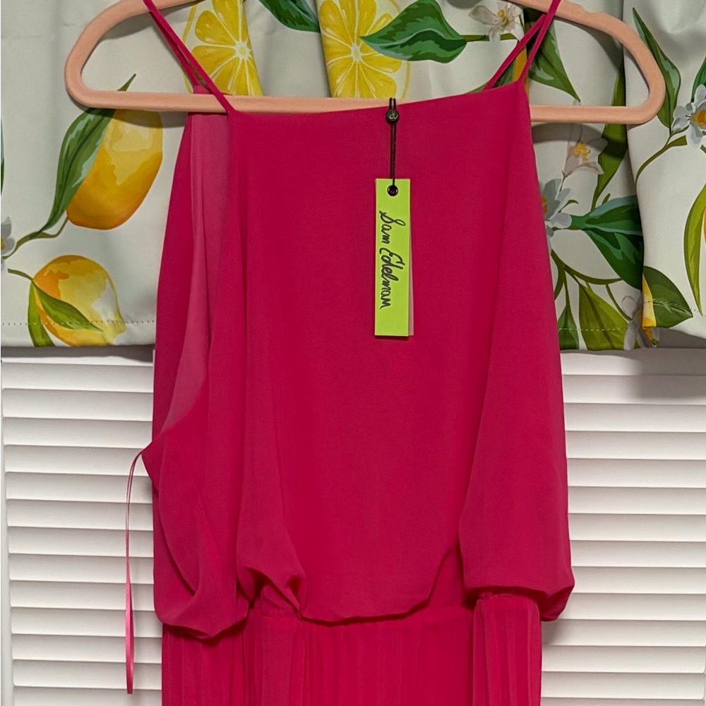 NWT Sam Edelman Vibrant Pink Pleated Skirt Maxi Dress